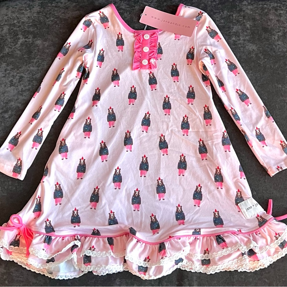 NWT Jane + Jo Christmas Sweater Bears Nightgown Size 7